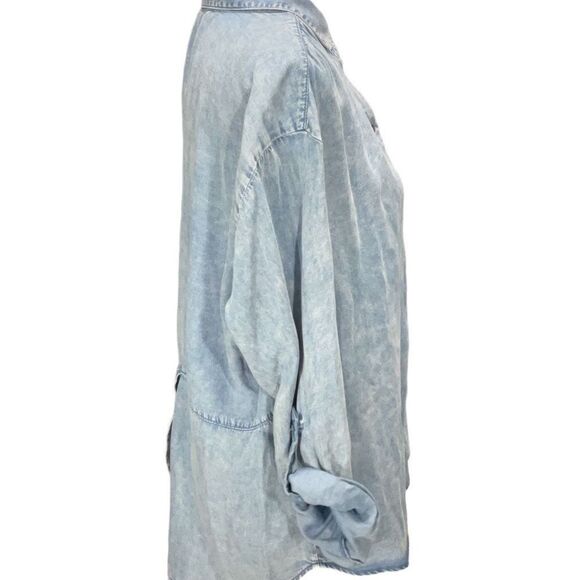 NWT Jane + Delancey Denim Blue Button front Long Sleeve Roll Tabs Shirt Sz L - Picture 2 of 7